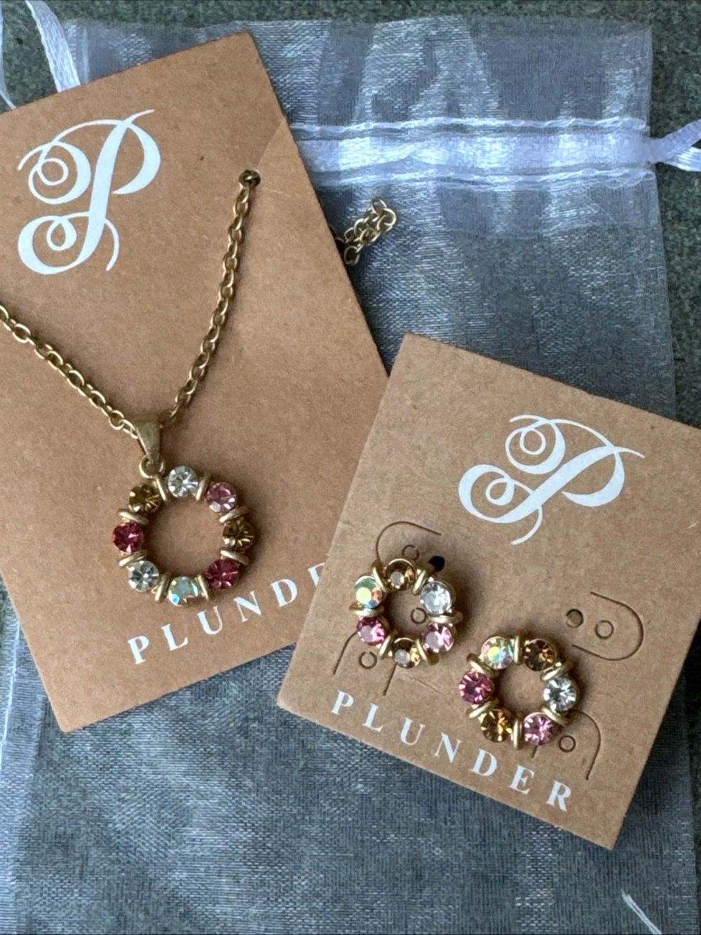 Plunder Gold-Tone Pink & Clear Crystal  Necklace and Earrings Set